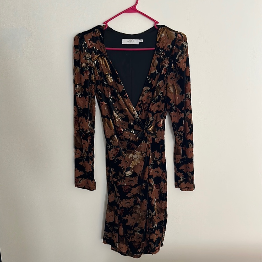 ASTR Velvet Wrap Dress with Long Sleeves